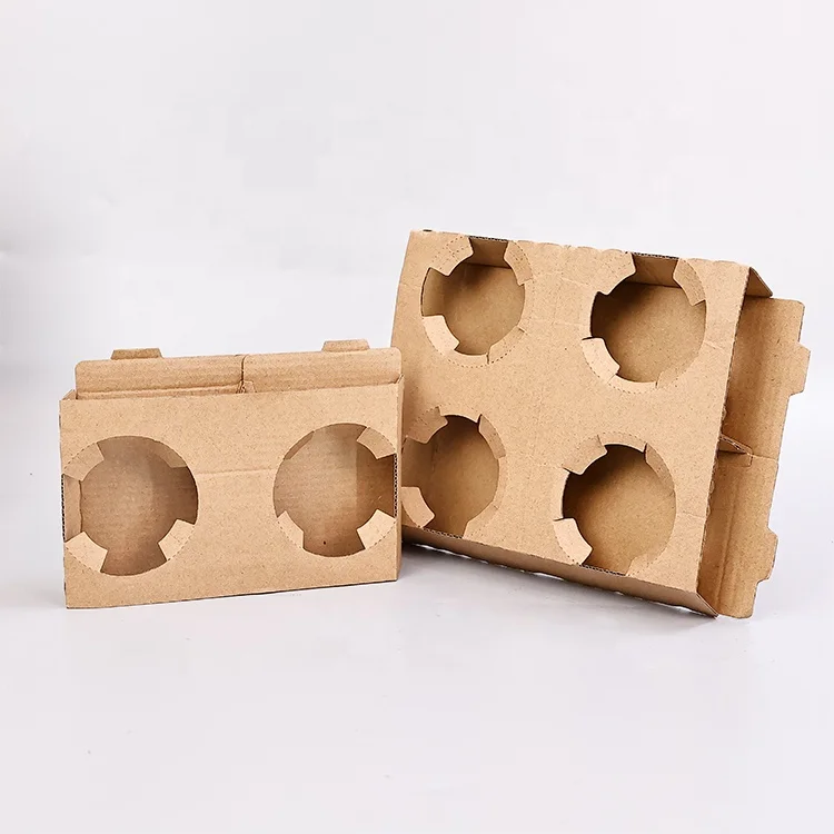 Customized  Disposable Customized Kraft Take Away Drink Eco Paper Coffee Cardboard Cup Holders Carrier Packing