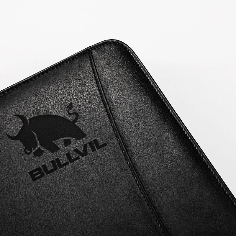 Professional A4 Business File Holder PU Leather 3 Ring Binder Padfolio Case Executive Folder customized logo