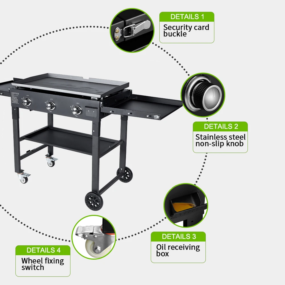 Outdoor Griddle Station 3 Burners Restaurant Portable Grill Griddle For Camping