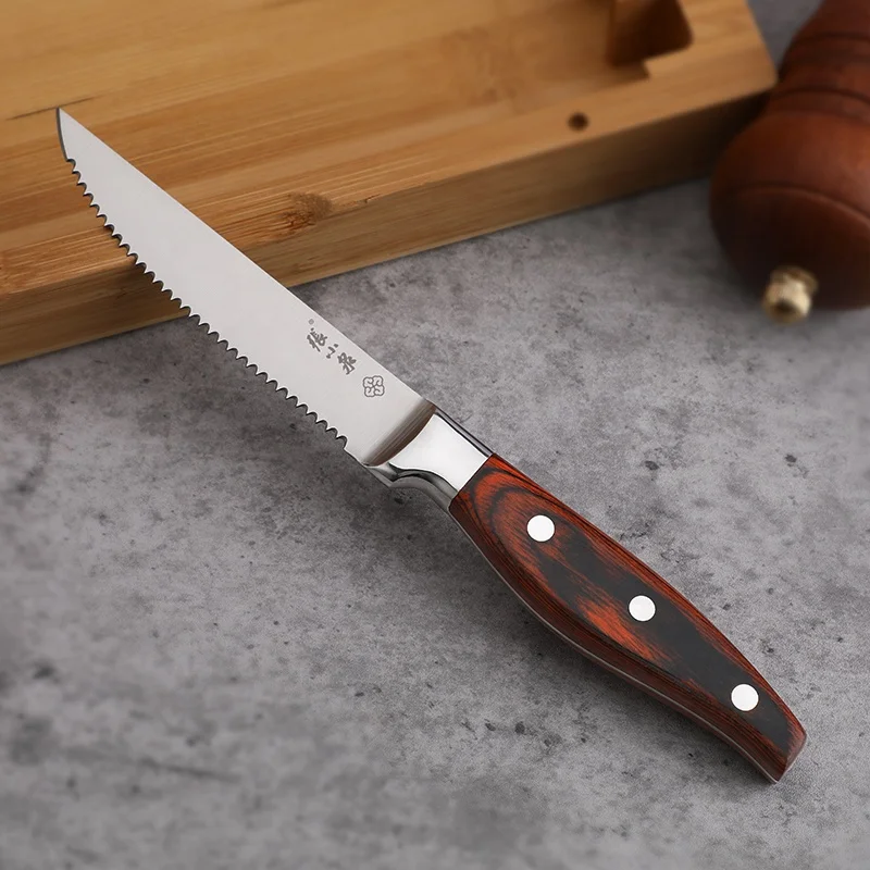 Steak Knives Set of 6 High Carbon Stainless Steel Steak Knives 4.5 Inch Ultra Sharp Serrated Steak Knife Set with Pakkawood