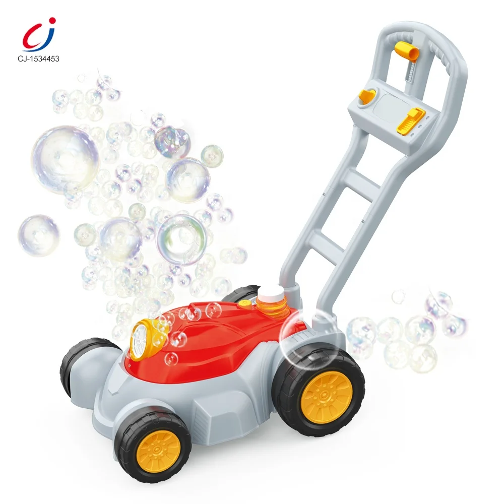 Chengji soap bubble blower car kids summer outdoor activity toys electric lawn mower bubble making machine with light and music