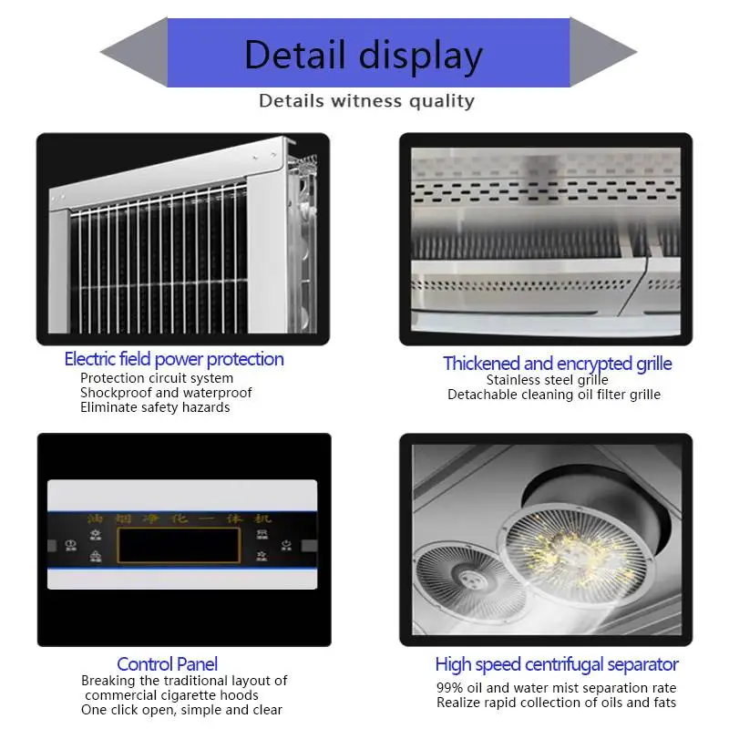 Commercial Restaurant Kitchen Stainless Steel Smart Hood ESP Range Extractor for Smoke Removal
