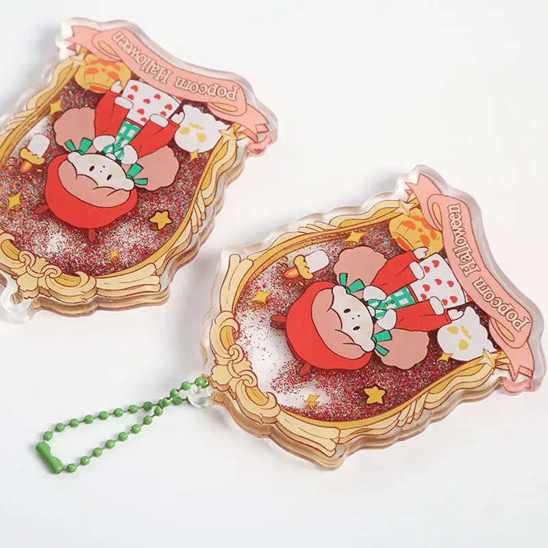 VIGREAT Gold Glitter Liquid Oil Marine Style Floating Doll Ladies Car Keychain Pendant Transparent OEM Cute Acrylic Plastic CMYK