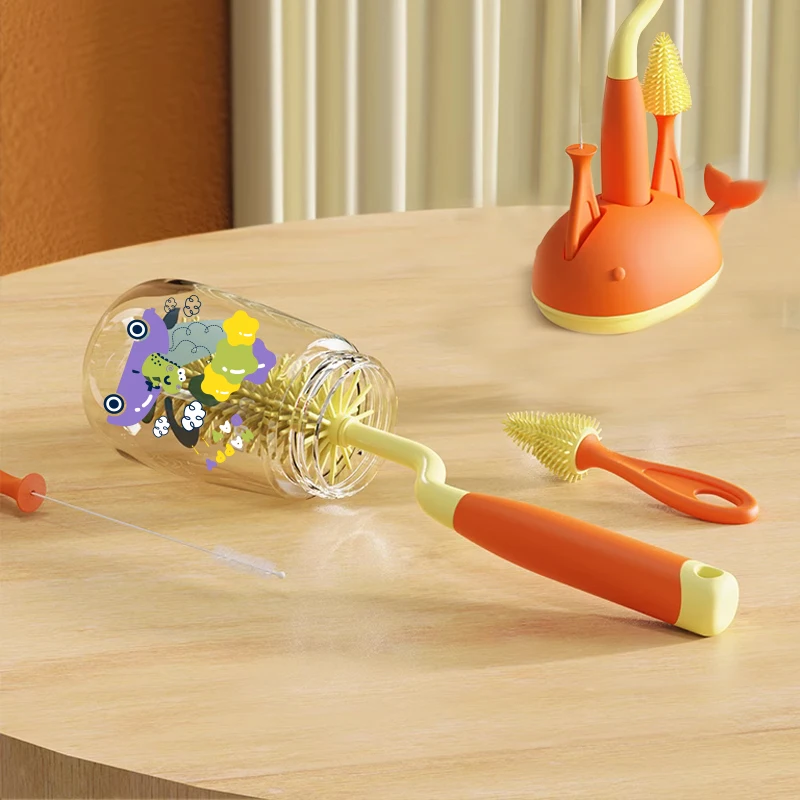 3 In 1 Baby Bottle Brush Set with long Handle Silicone Brush Designed for Convenient Washing from Manufacturers