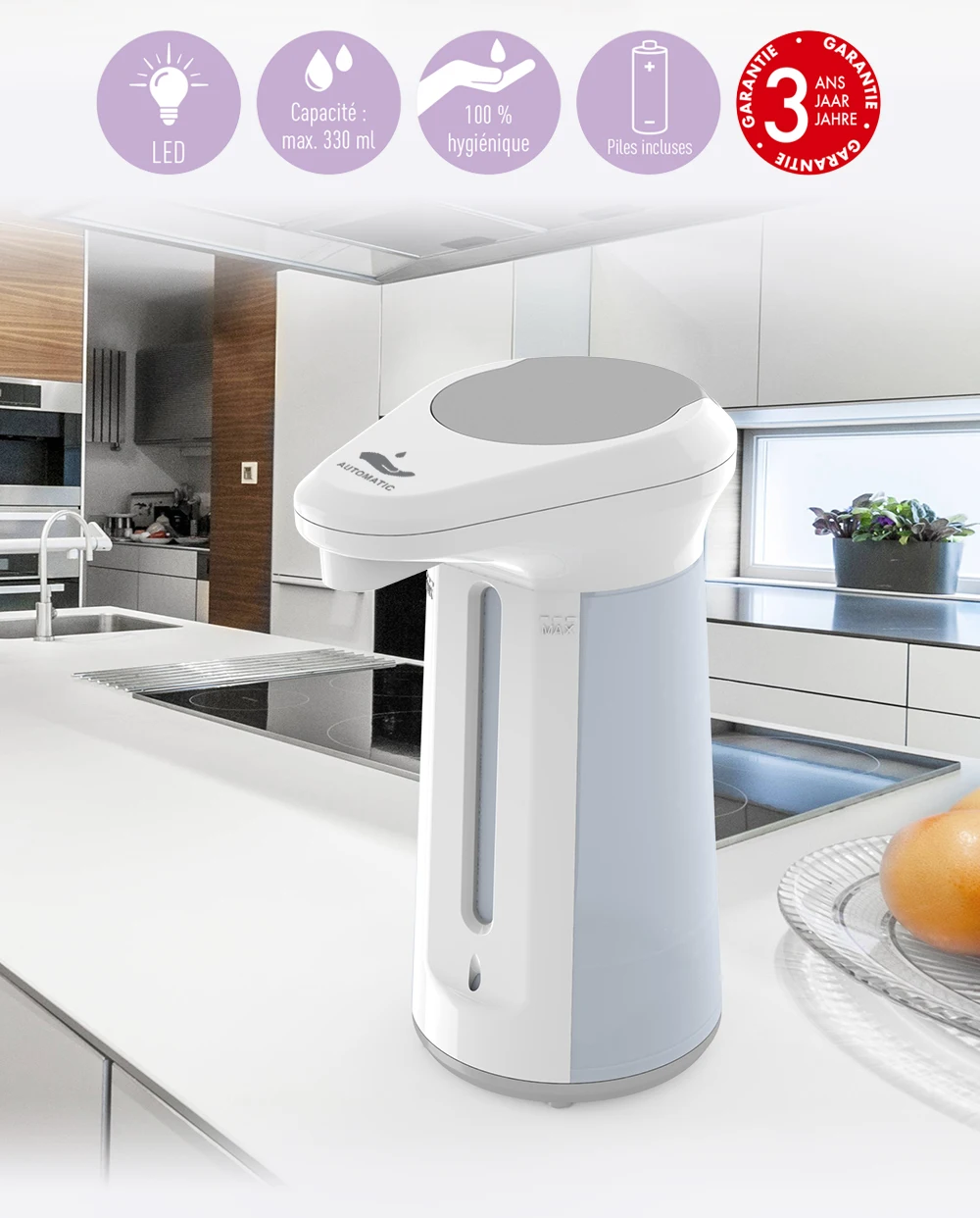  Touchless Wall Mounted Sensor Soap Dispenser Ir Automatic Motion Rechargeable Smart Stainless Steel Hotel 1 YEAR Graphic