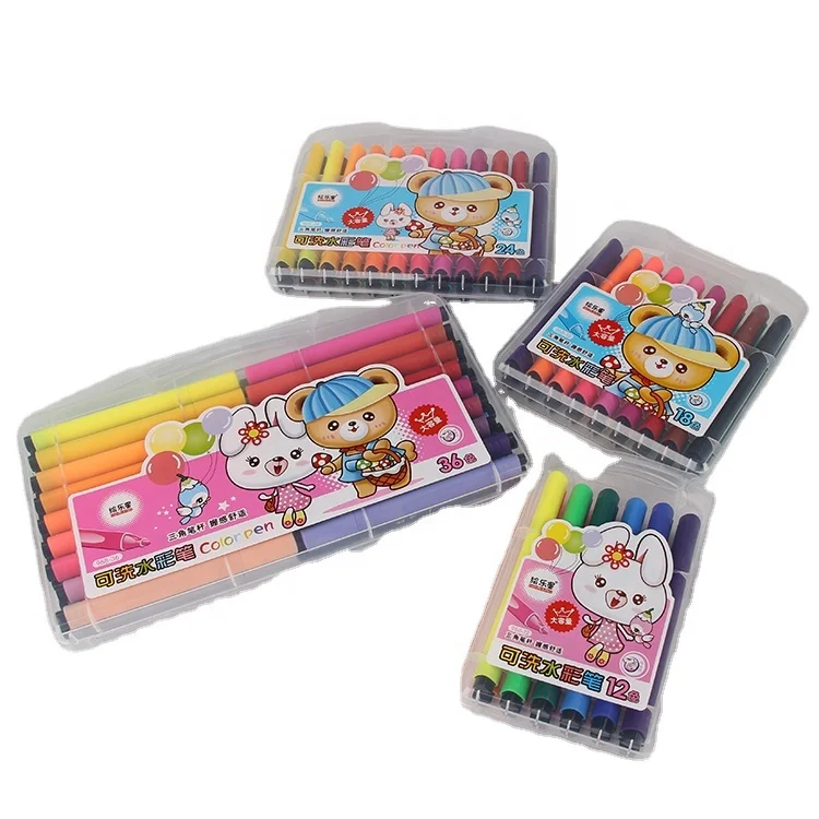 12 Colors Washable Non-toxic Ink Fiber Tip Triangle Shape Barrel Water Color Pen Marker Pen Student Kid Art