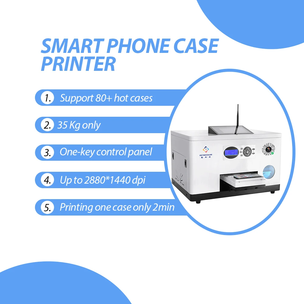 Refinecolor Phone Case Printer XP600 i1600 UV Printing Machine With H5 Web App Customize Mobile Cover iPhone Samsung All Brand