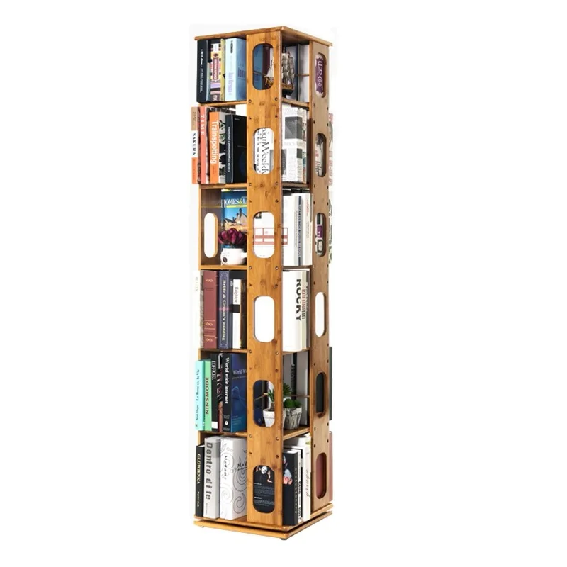 
Simple multi-layer revolving bookshelf household floor-to-ceiling solid wood primary school student combination bookcase 