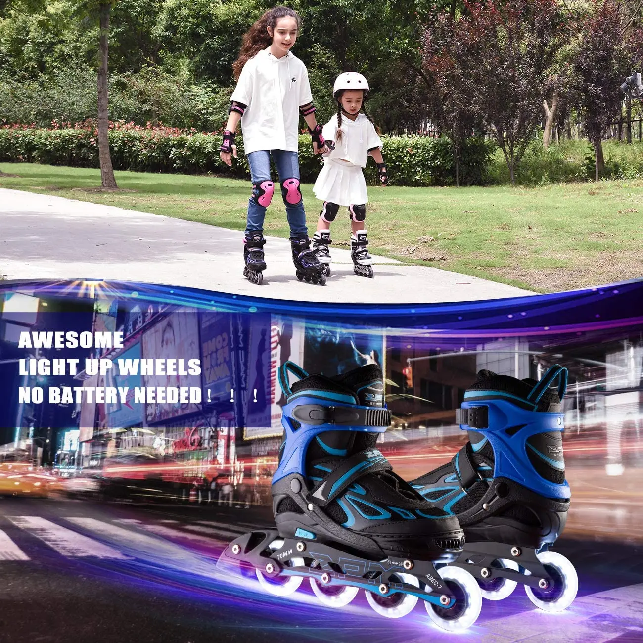 Adjustable Inline Skates with Light up Wheels Beginner Skates Fun Illuminating Roller Skates for Kids