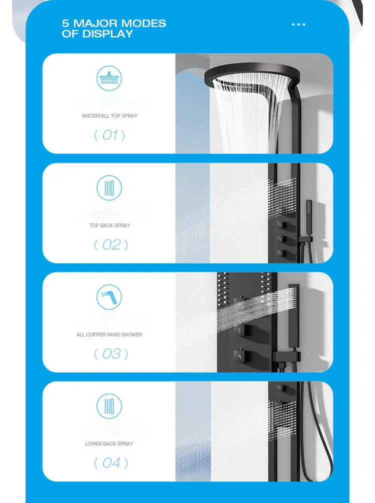 Stainless Steel Smart Rain Massage Wall Mounted Shower System Bathroom Faucet Shower Set Mixer Rainfall Taps