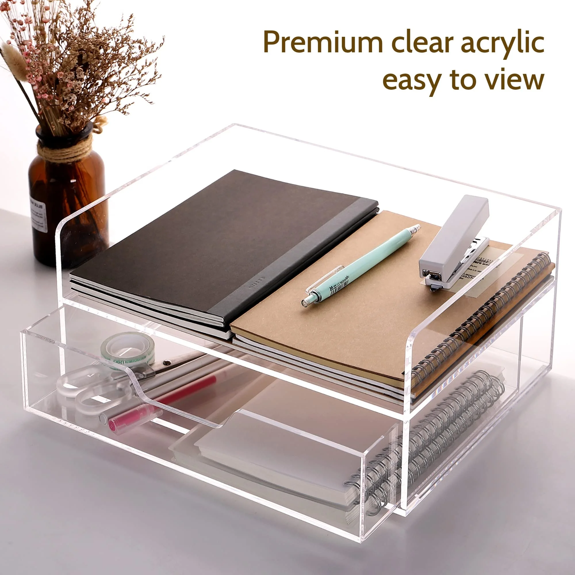Custom Clear Lucite Files Holder Desktop Stackable Acrylic Magazine Paper Document Letter File Tray Organizer