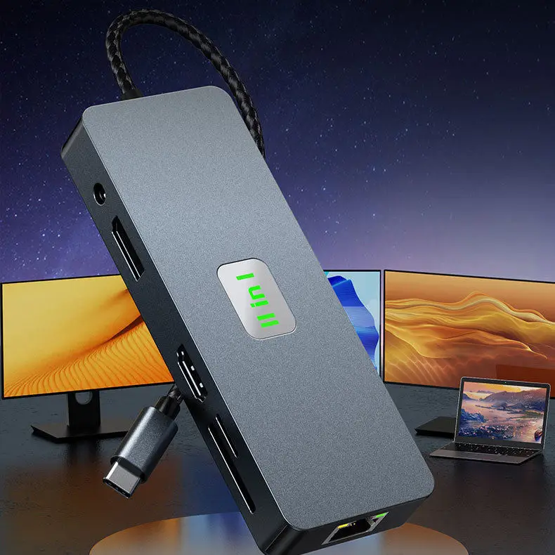 New Design 11-In-1 Docking Station PD100W 4K 60Hz HDTV DP VGA 1000M RJ45 Type-C Extension USB 3.0 Hub