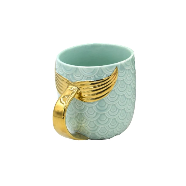 
Creative handmade mermaid shape custom ceramic coffee mug cup with logo 
