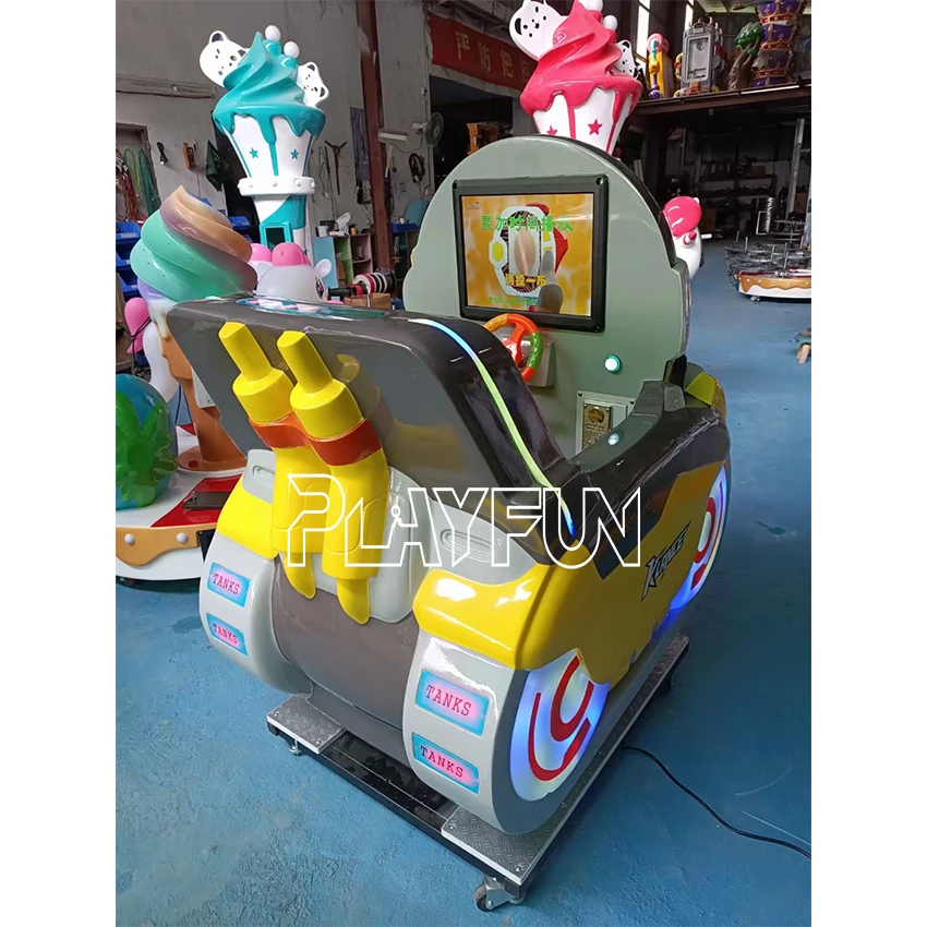 Playfun coin operated arcade kids small machine ride on cars tank swing game machines fiberglass child 3D video games