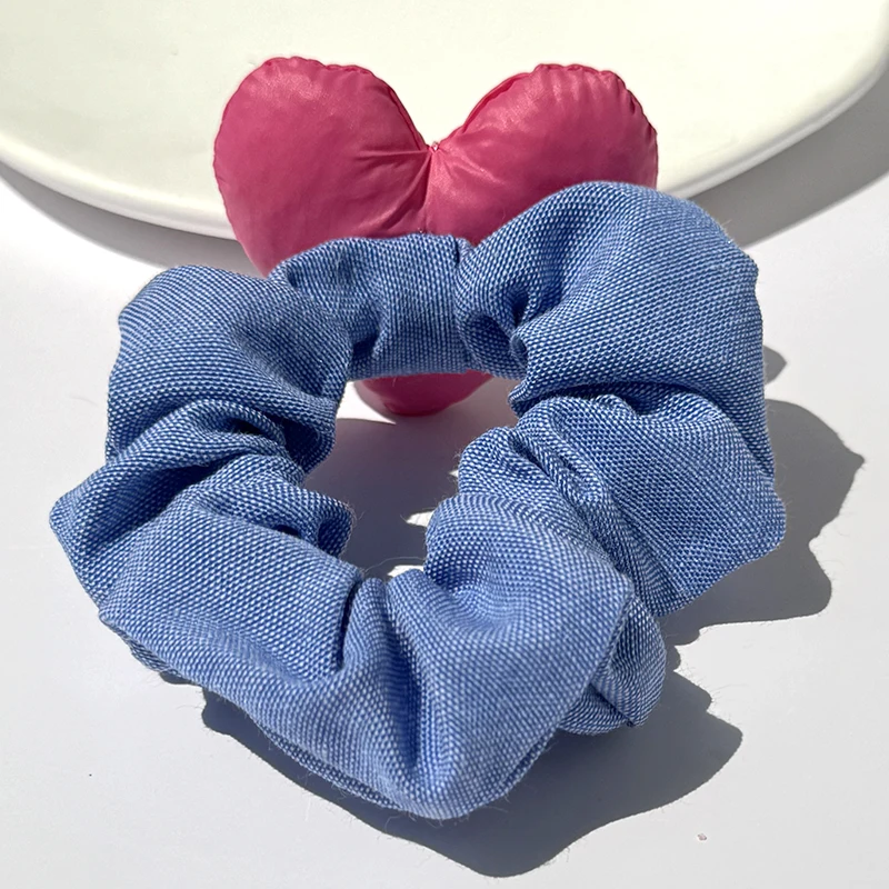 Sweet Simple Peach Heart denim three-dimensional Hair Tie Rubber Band Ponytail Holder hair Scrunchies Women Girl hairband