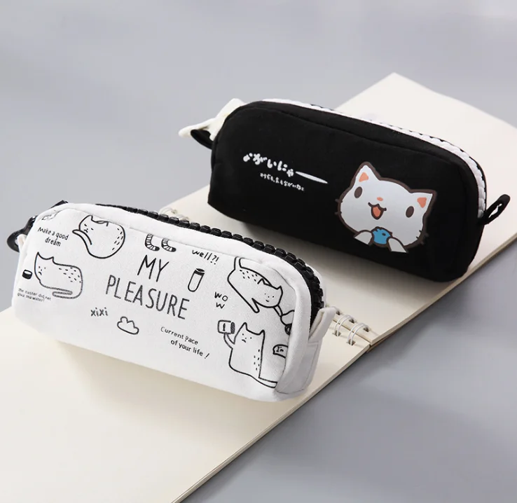 Простой холщовый пенал на молнии для девочек, вместительный милый пенал для студентов
