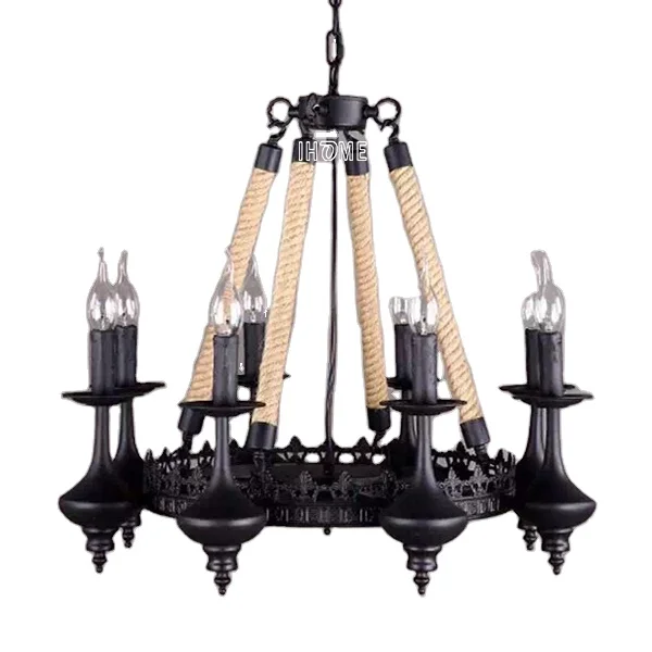 European style rustic Rope Lights vintage chandelier 8lights