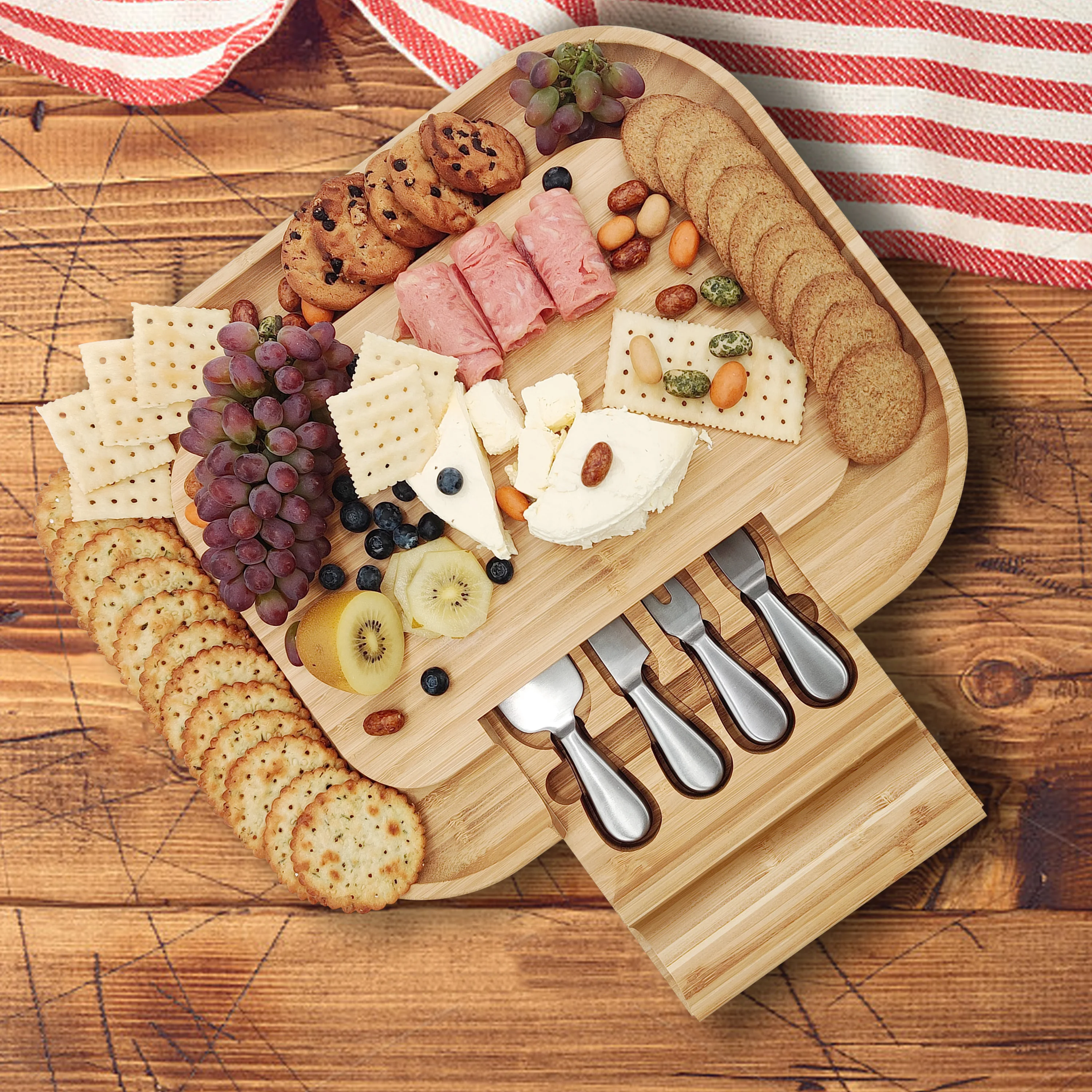 YCZM  Wholesale Custom Large Bamboo Cheese Cutting Board with Knife Set Charcuterie Platter Kitchen Chopping Board