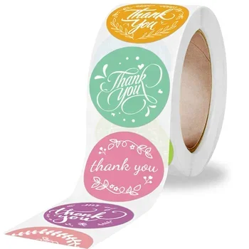 Thank You Stickers Roll Flower Beautiful Styles 500 Units in One Roll for Gift Decor Sealing Label