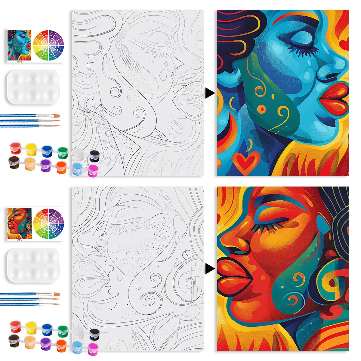 2pcs Framed Paint And Sip Kit Pre Drawn For Painting For Adults Stretched Canvases Painting Paint Party Kits