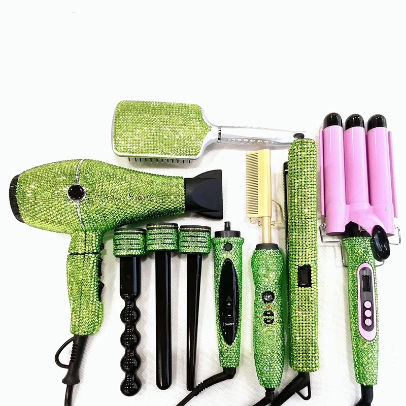 Professional salon hot tool set bling bling interchangeable curling iron 500F hot comb deep waves crimp iron