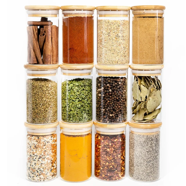 Eco Friendly Best Sealed Glass Transparent Household Kitchen Borosilicate Storage For Spice Or Food with Customized lids
