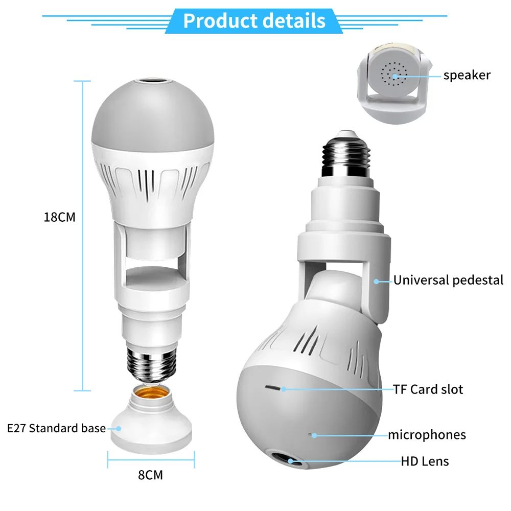 Online TV Shopping Gadget Home CCTV 360 Fisheye Panoramic Bulb Wifi IP Camera Real Time Video Camera V380