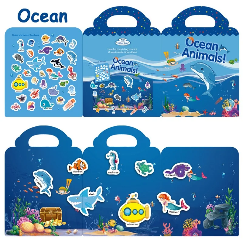 Kids Early Education Cards Toys Reusable Sticker Book Multiple Scenarios Cartoon DIY Puzzle Educational Cognition Learning Toys