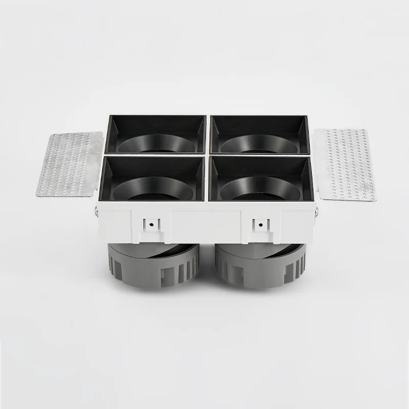 Квадратный светодиодный потолочный светильник 4*10 Вт, с несколькими головками, GU10, безрамный светодиодный прожектор, проектное освещение, утопленный регулируемый светодиодный потолочный светильник