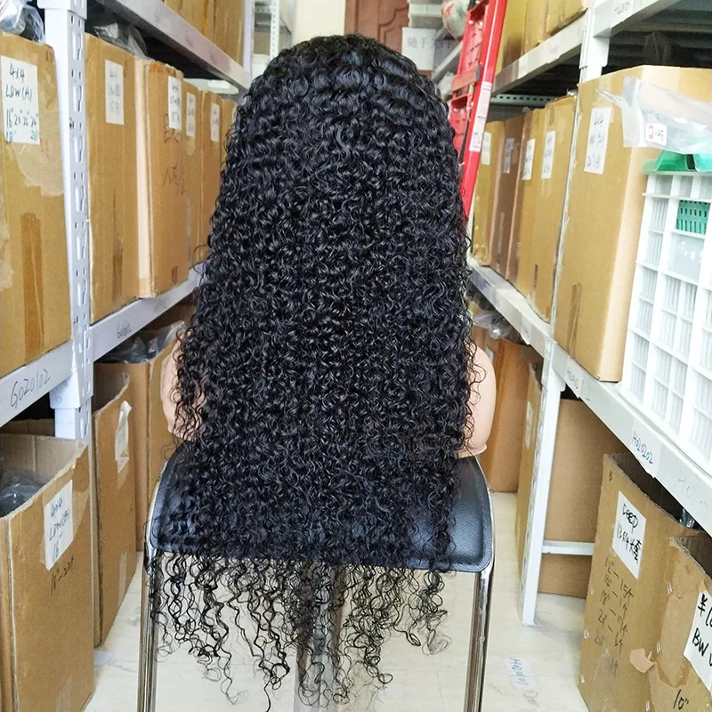 Jerry Curly 13x4 virgin cuticle alinged brazilian human hair HD transparent lace front frontal wig with elastic band