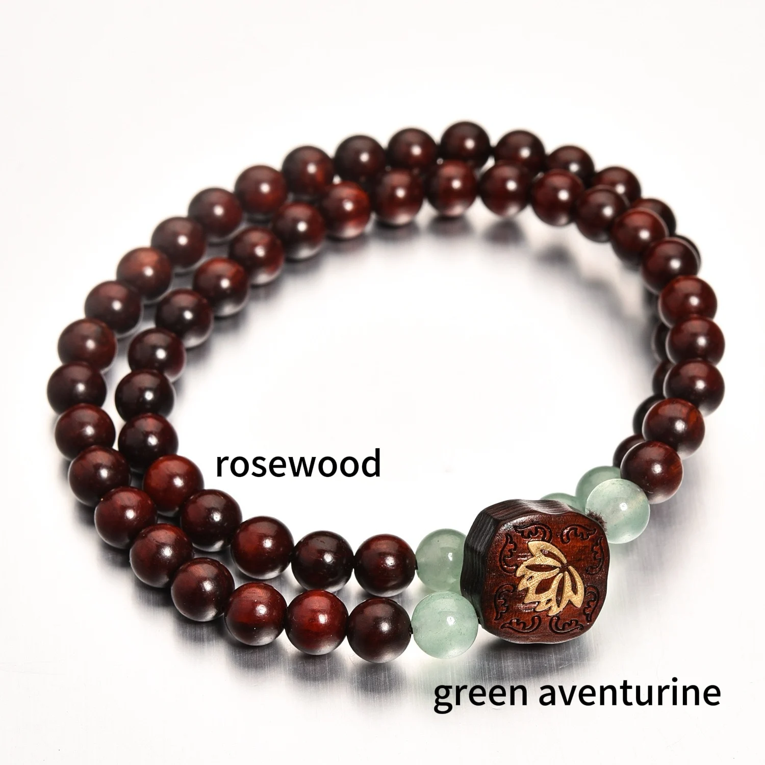 wholesale Buddhist Rosary Multi-circle Beaded Wristband 6mm Natural rosewood with Green Aventurine Multilayer Bracelet