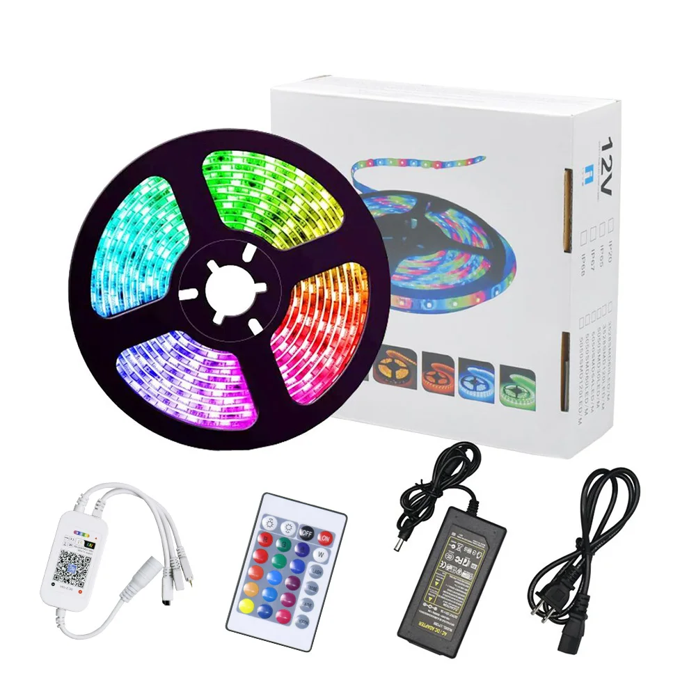 
Smart Wifi Google Alexa Tuya Flexible RGB5050 5M10M Waterproof Ip65 Color Change With Remote Led Strip Light Kit For Bedroom 