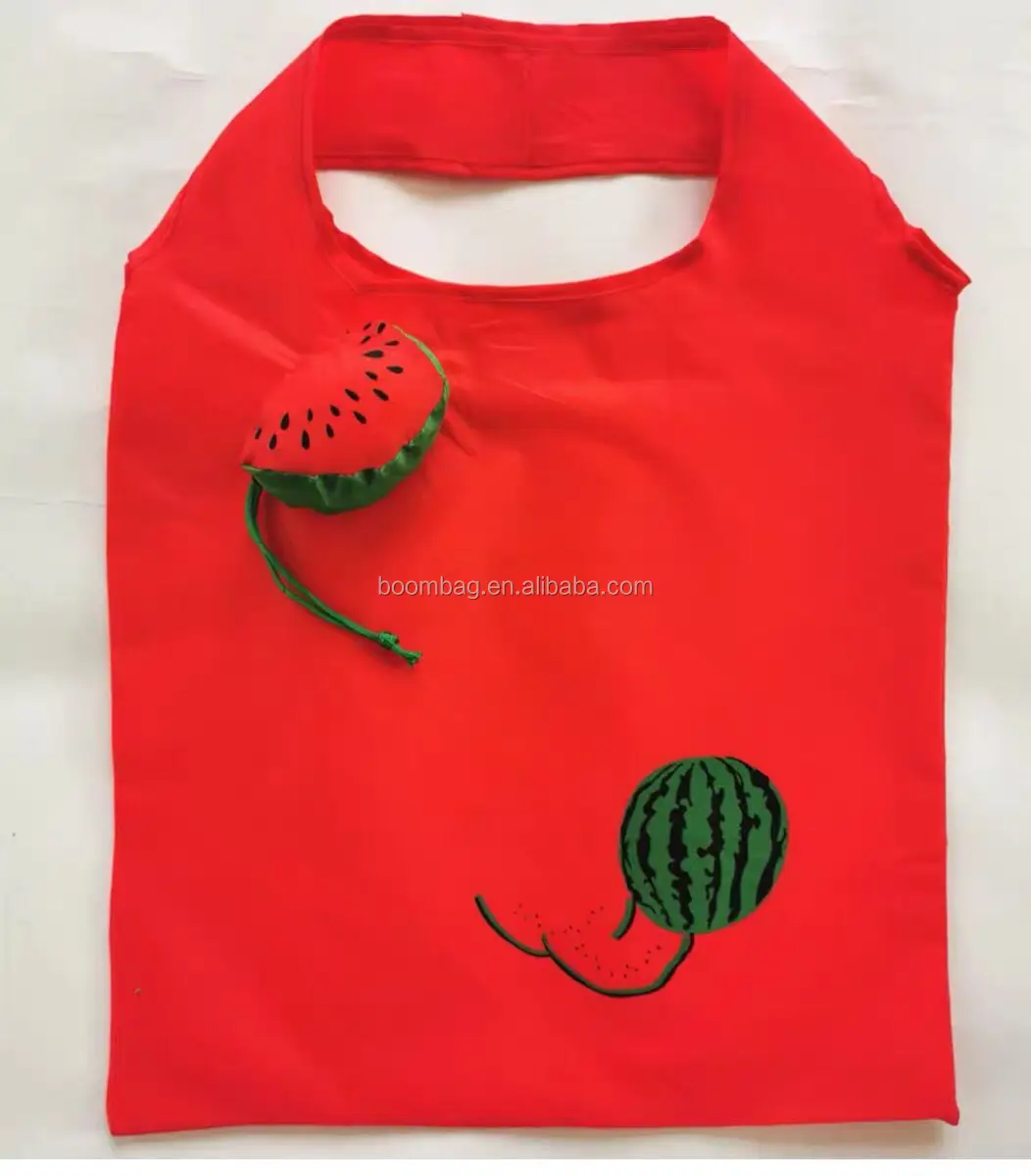 Cheap Promotional Custom Printed Polyester Fruit Shape Folding Reusable Bags Watermelon Shape Shopping Foldable Bag