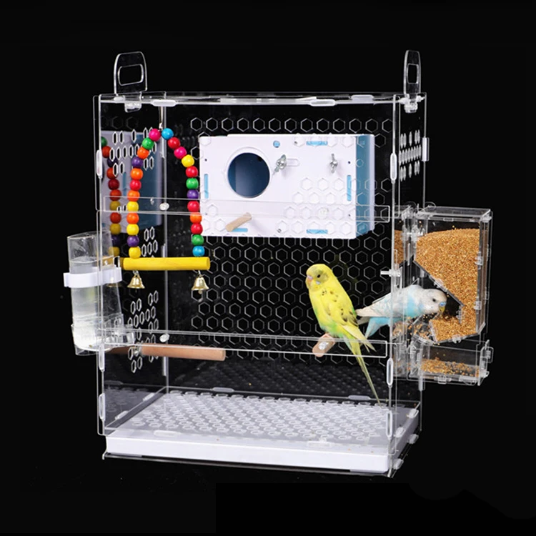 High Quality Custom Portable Acrylic Bird Cage Transparent Hanging Birds Cage Incubator Peony Empty Feeder