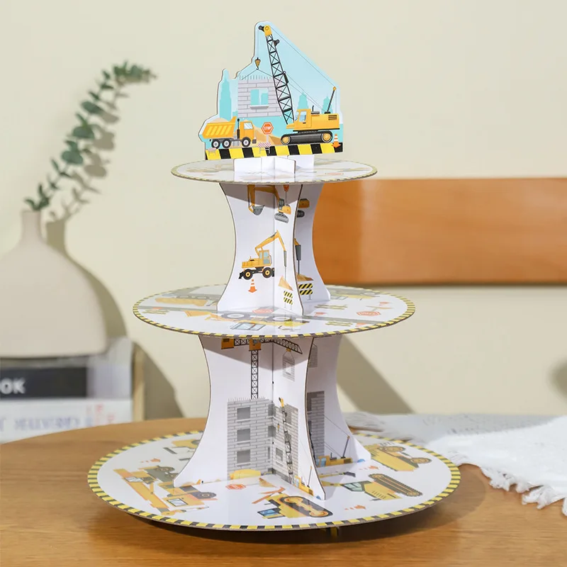 2023 NEW Cartoon Dinosaur Engineering machinery Cupcake Stand Table Dessert Cake Stand Birthday Wedding 3 Tier Cake Stand