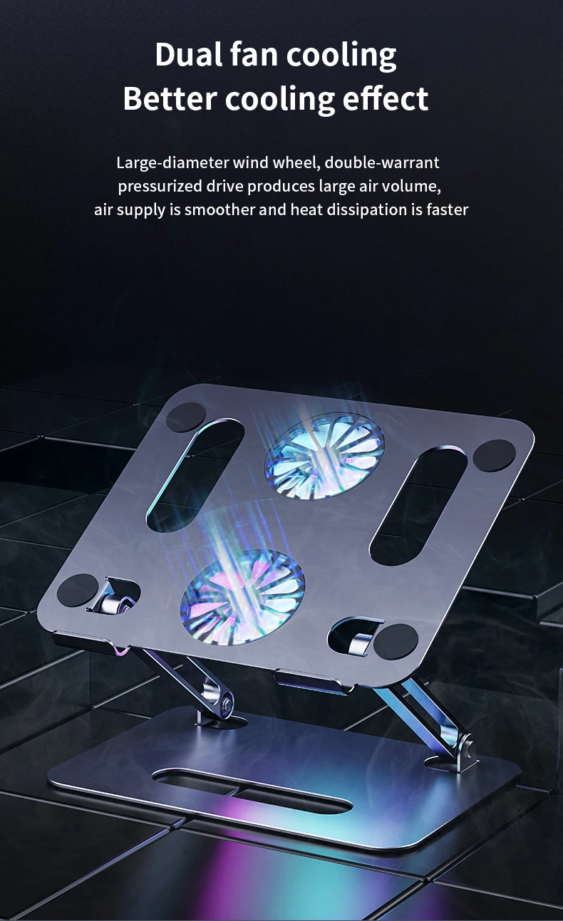 Factory New Arrival Notebook Cooler Holder Metallic Sturdy Support Laptop Stand With Adjustable Folding RGB Cooling Fan Pad