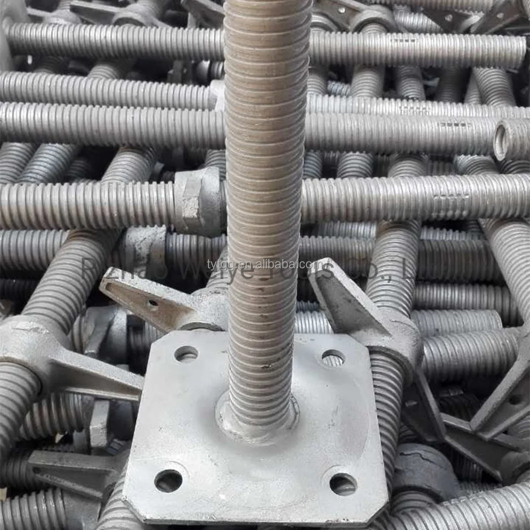Silver Painted Electric Galvanized Heavy Duty Screw Scaffolding Adjustable Base Jack