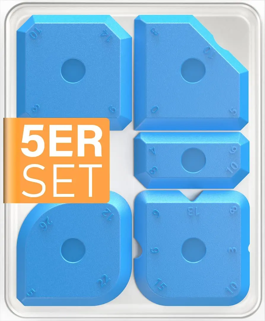 SOLUDE 5PCS Professional Blue yellow  Silicone Grout Joint Smoother Scraper Set with Transparent plastic box