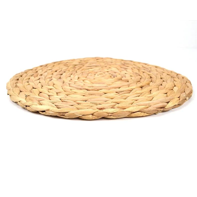 Handmade Round Woven & Natural Wicker Placemats Water Hyacinth Straw Braided Mat Gourd Grass Meal Mat Table Decoration