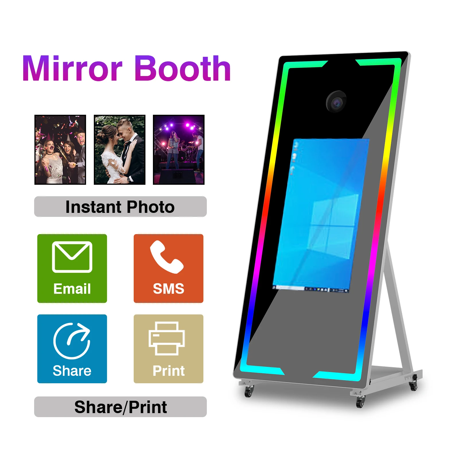 2024 Newest Portable Magic Mirror Photo Booth Machine Selfie LED Frame Touch Screen Smartphone Compatibility Camera Printer