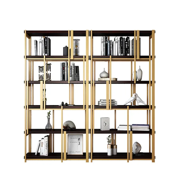 Домашняя мебель OEM/ODM полка из нержавеющей стали Золотая рамка дисплей металлическая книжная полка книжные шкафы