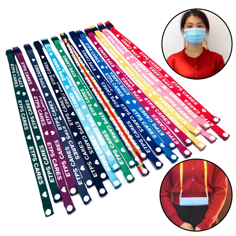 Sublimation Colorful Woven Acrylic Adults Adjustable Length Cord Chain Strap Breakaway Kids Facemask Face Masking Lanyard