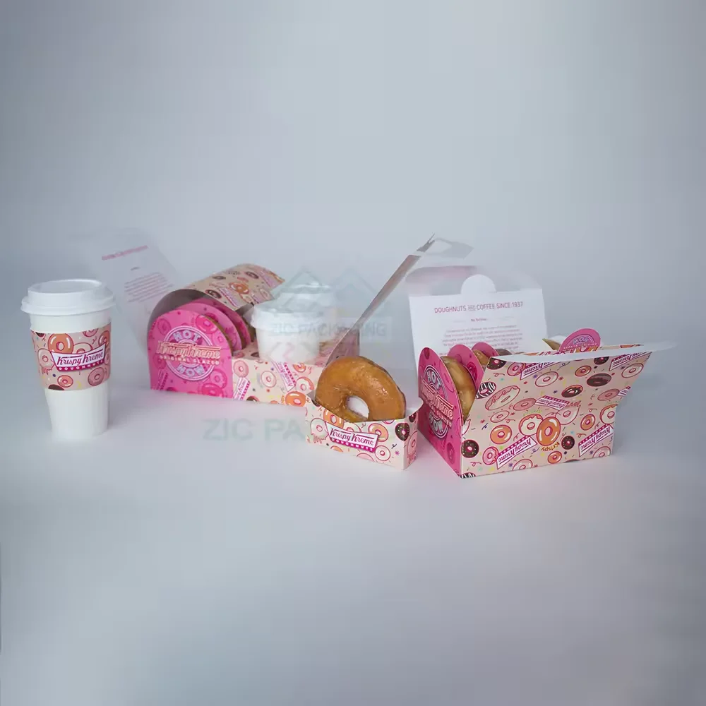 Paper Food Take Away Disposable Coffee 2 4 Cup Coffe Drink Donut Combine Holder Cup Carrier Donut Boxes