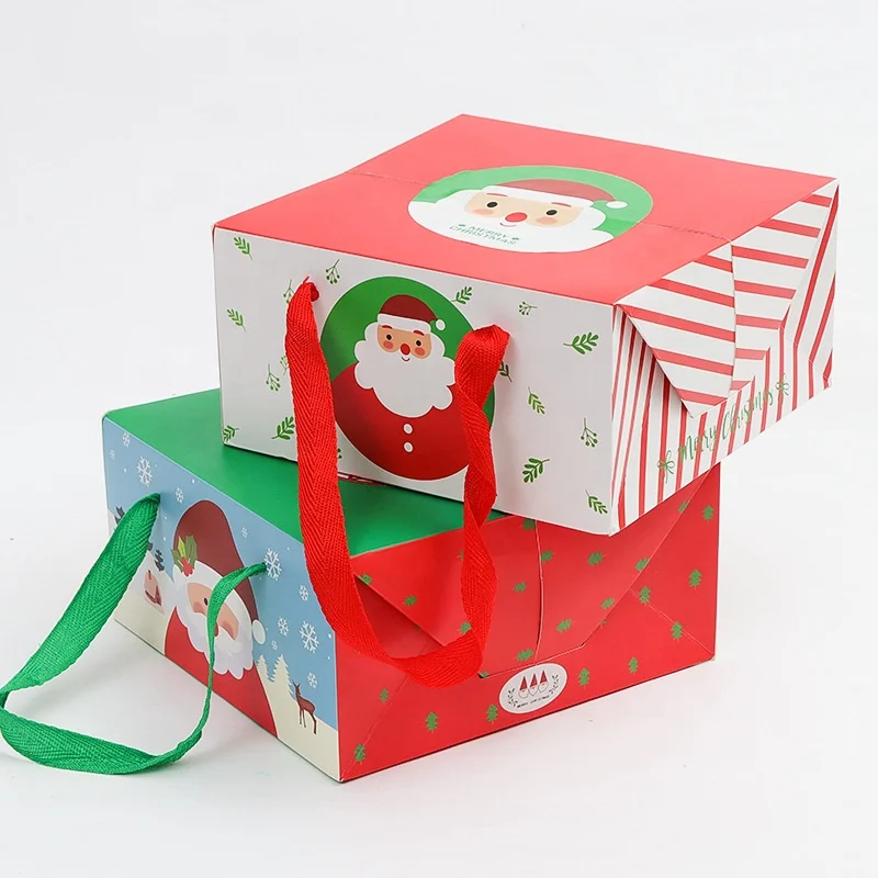 2024 Christmas red green cookie boxes food bakery treat boxes with handle candy apples cartoon gift packaging box