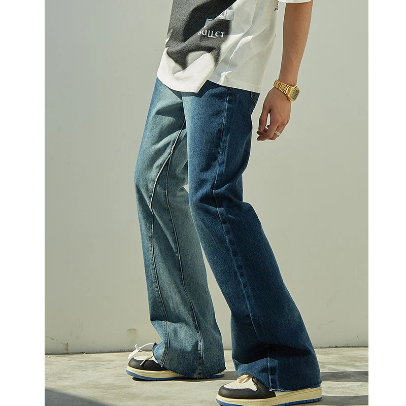 2023 Loose Pants Tie Dye Men Jeans Casual Stacked Denim Trousers Flare Sweat Wide Leg Pants Black Baggy Jeans For Men