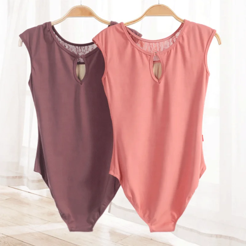 Lace Round-Neck Ballet Dance Leotardas For Women Girls Gymnastics Professional Practice Bodysuit Adult Ballerina Stage Clothes