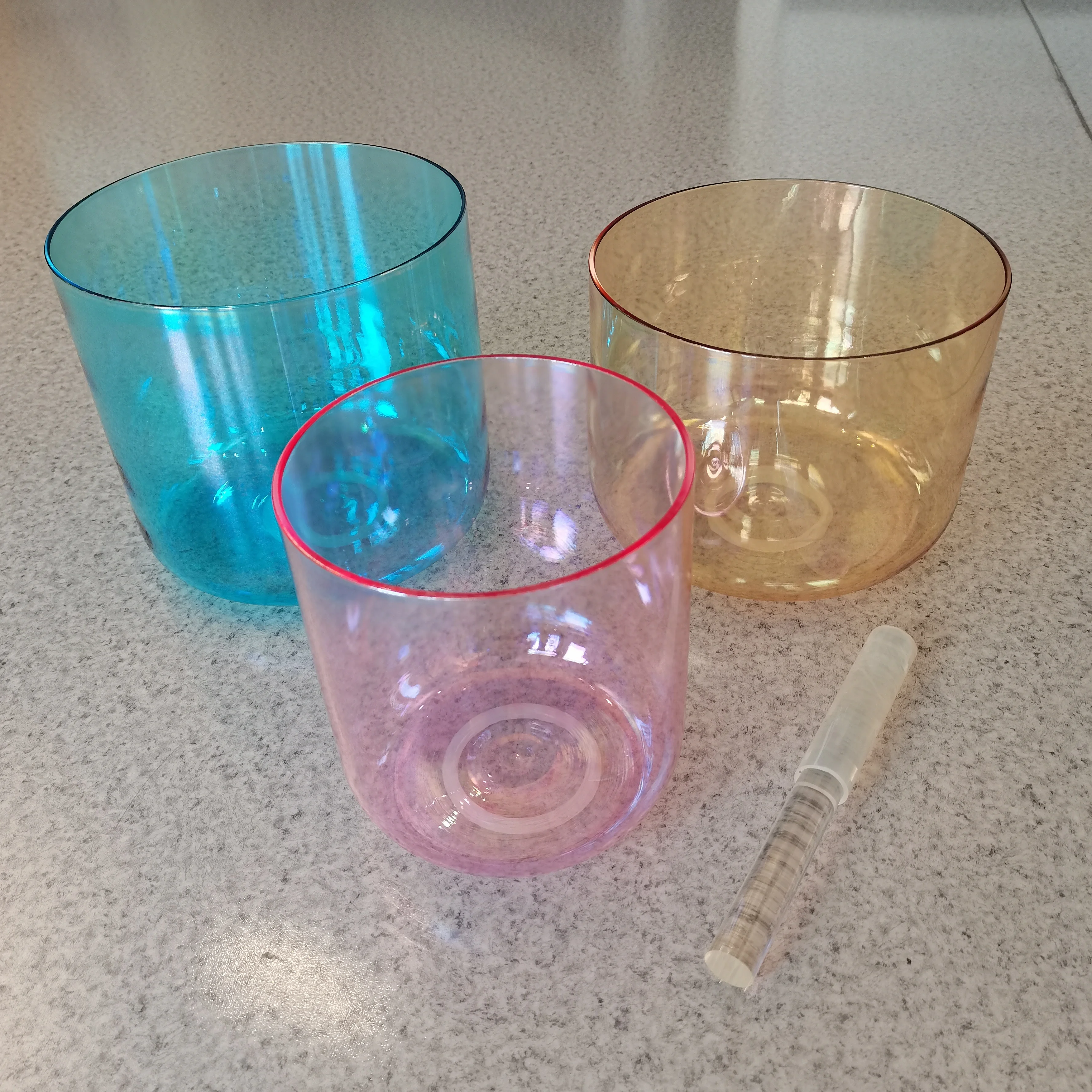 Alchemy Cosmic Light Chakra Meditation C D E F G A B Note Pink Clear Crystal Singing Bowl