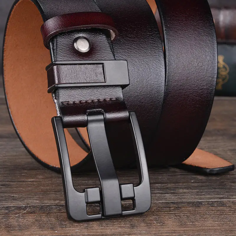 Wholesale Brown Color Cow Leather Belt Men Genuine Leather Belt Metal Pin Belt Buckle