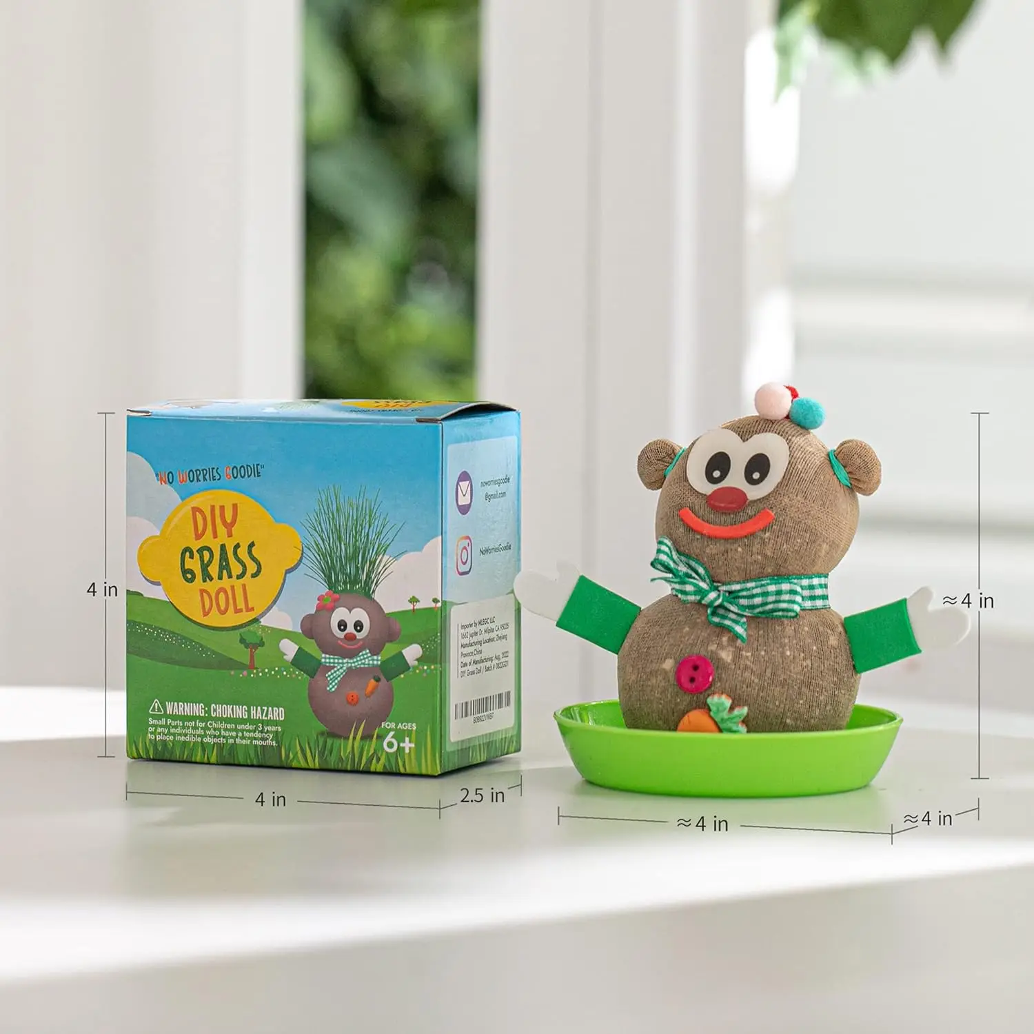 6 Eco Friendly DIY Grass Doll Growing Kit , Playdate  Activity, Party Favors, Craft and Art Gift for Kids