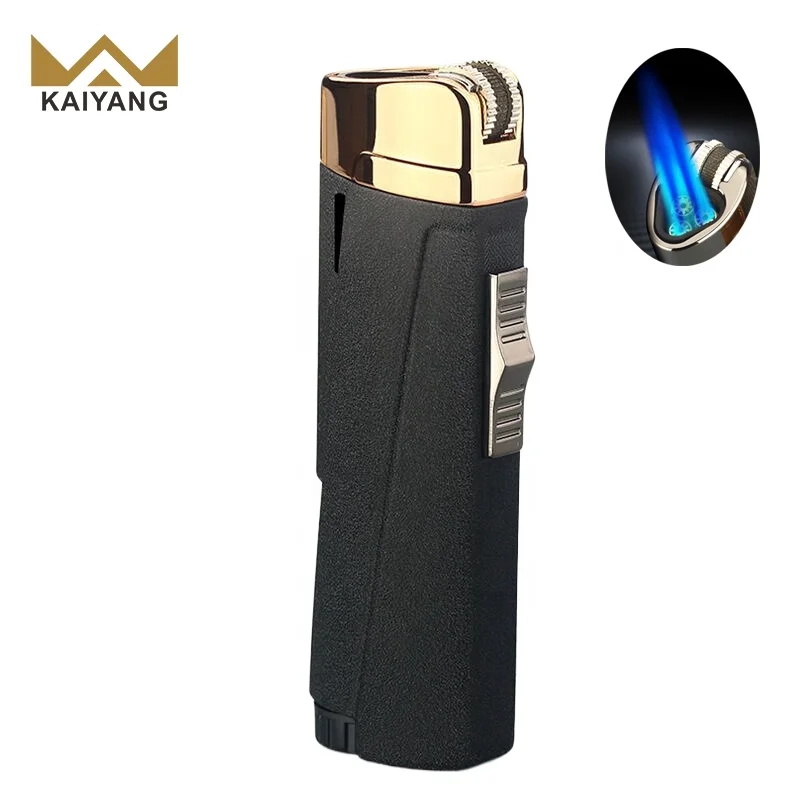 Windproof Butane Gas Refillable Triple Blue Flame Zinc Alloy Pipe Lighters for Cigars Smoking